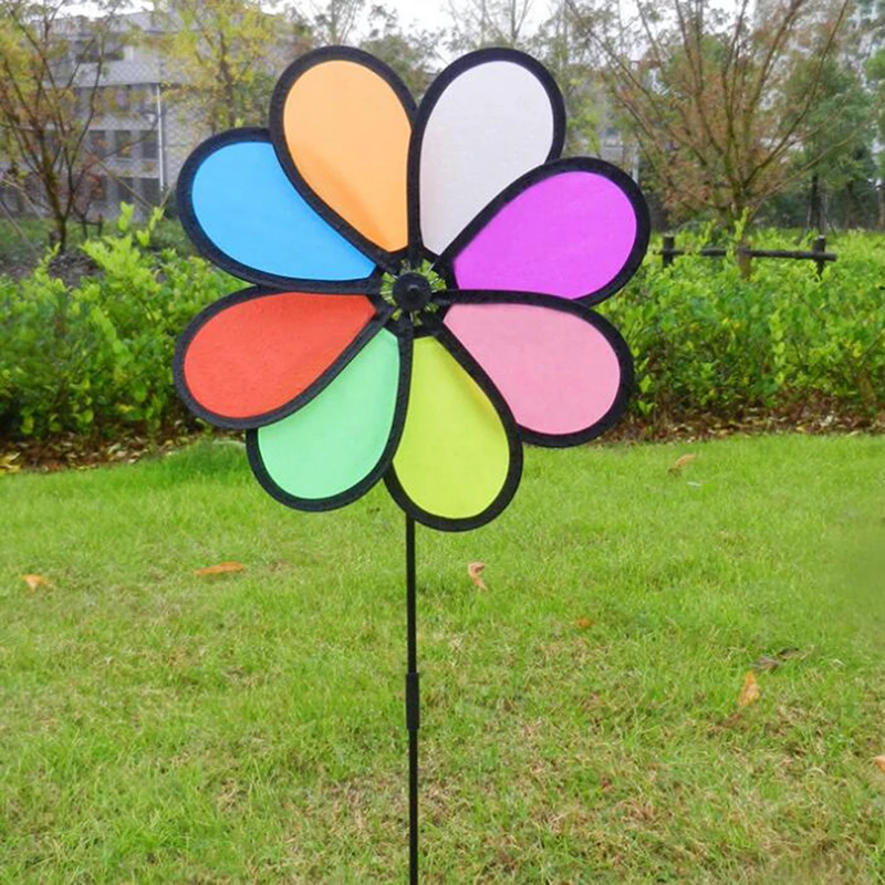 Colorful Rainbow Dazy Flower Spinner Wind Windmill Garden Yard Outdoor Decor Cute Children Kids Toys