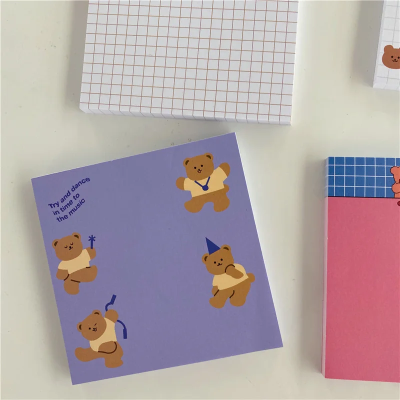 50 Sheets Cute Bear Note Paper Purple Pink Memo Pad Creative Message Day Week Planner Sticker School Office Stationery Supply