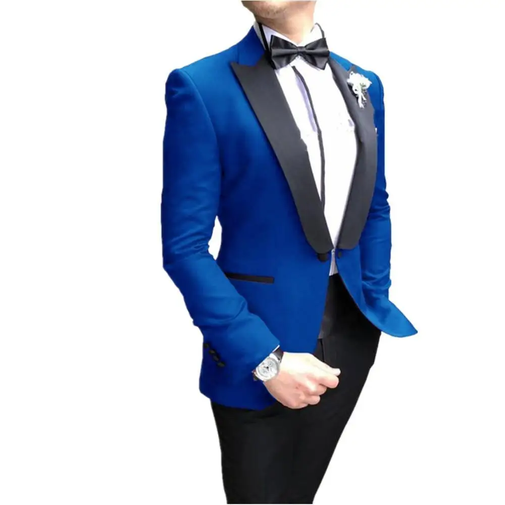 

Royal Blue Men Suits Groom Tuxedos Peak Lapel Groomsmen Suits 2 Piece One Button for Groom Suits With Set (Blazer + Pants)