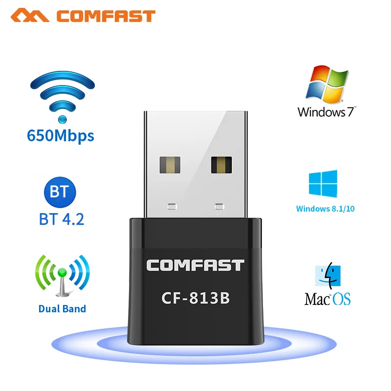 Comfast 5Ghz USB Bluetooth  Adapter 650Mbps Wireless Computer Adaptor BT4.2 Laptop Audio Receiver Transmitter Dongles Earphone