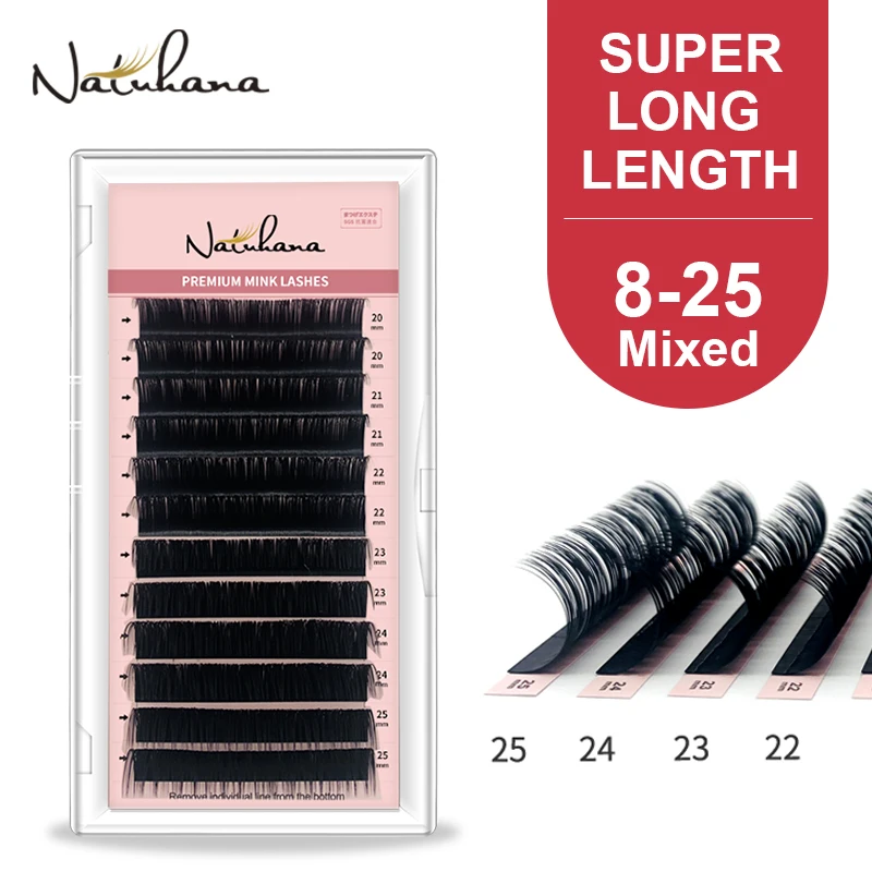 NATUHANA 8-25mm Mix Super Long Length Eyelash Extension Korean PBT False Eyelashes Individual Synthetic Mink Faux Lashes