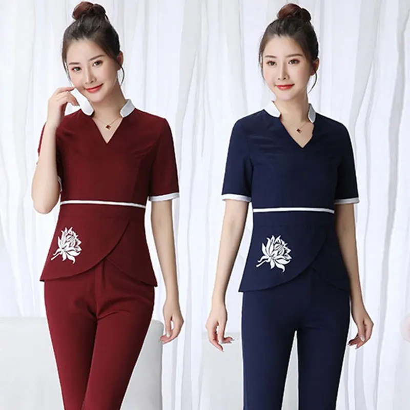 Women hotel Workwear spa uniform 2pcs Sets Wholesalers Beauty Clothing Beautician Work Uniforms thai massage uniform spa clothes