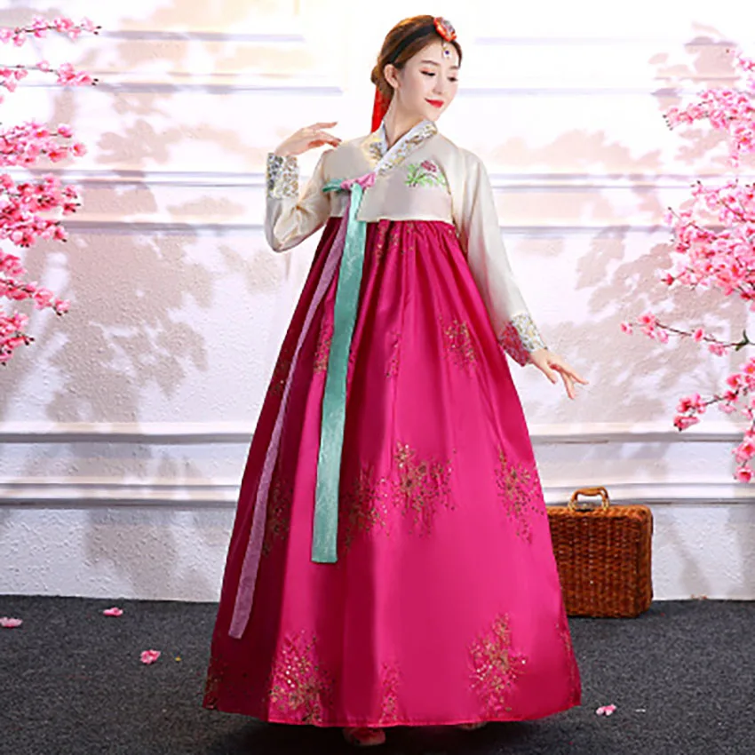 Korean Style Traditional Retuo Vintage Hanbok Dress for Women V-neck Evening Party Dress Hanbok Lady Tunic National Costumes