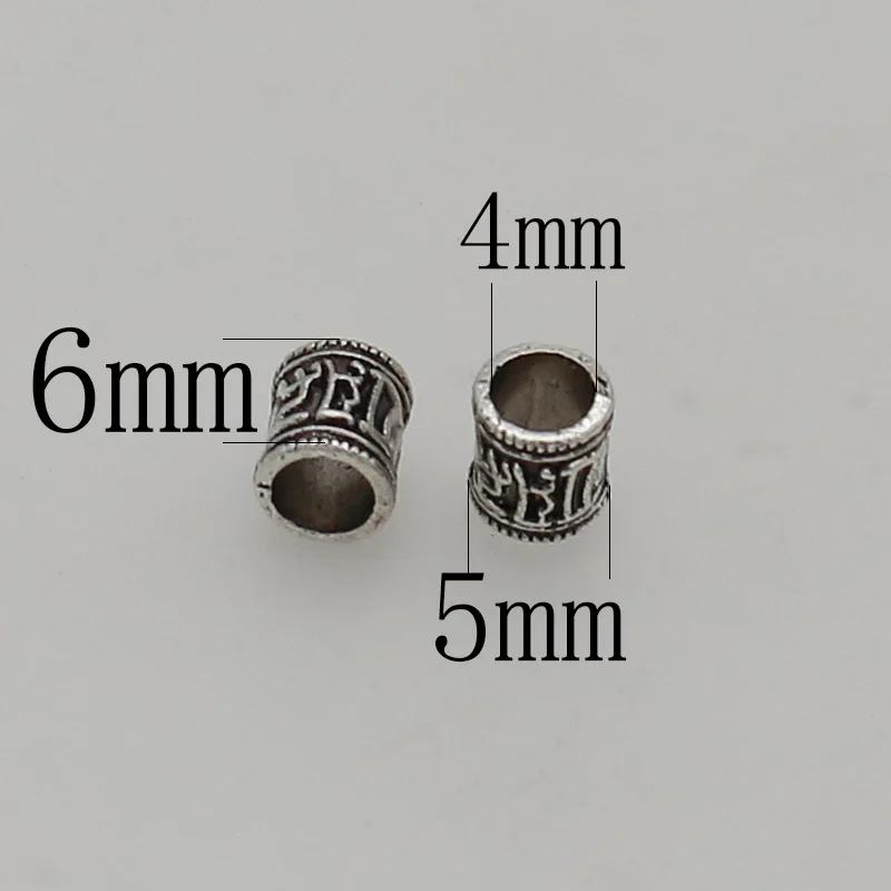 50pcs/Lot Religious Antique Silver Color Loose Beads Buddhism Mantras Big Hole Space Beads Fit Beards/Hair Bracelet DIY Jewelrys