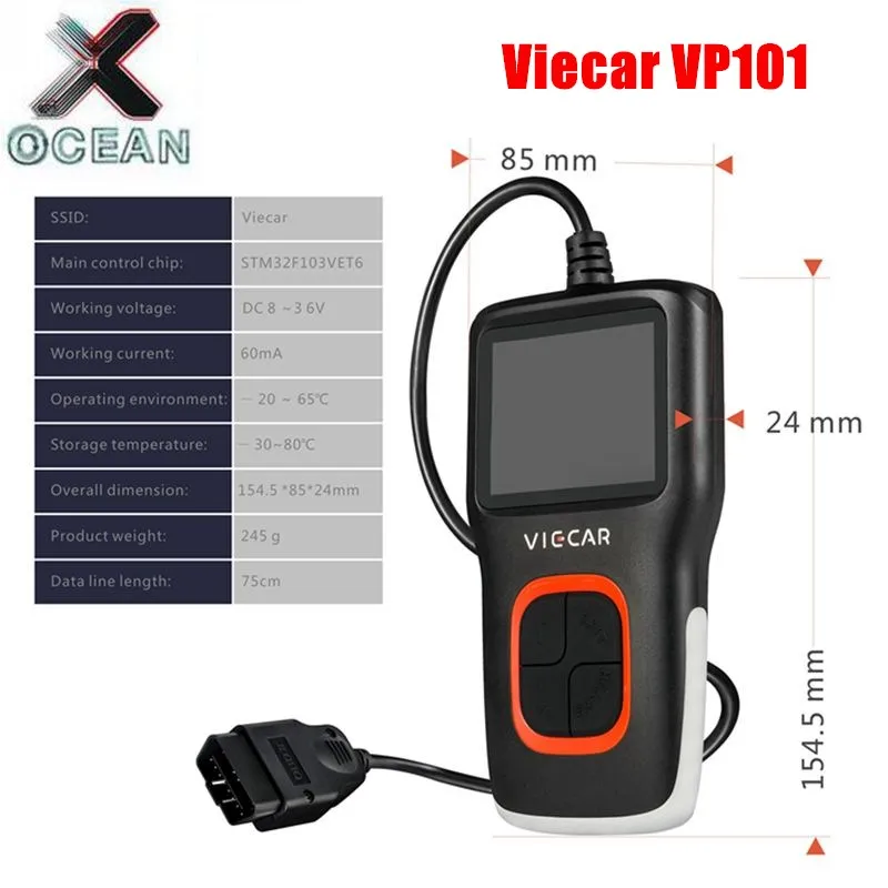 

Viecar VP101 Code Reader OBD2 Analyzer Car Diagnostic Automotive Scanner Read&Clear fault code VP 101 support multi-languages