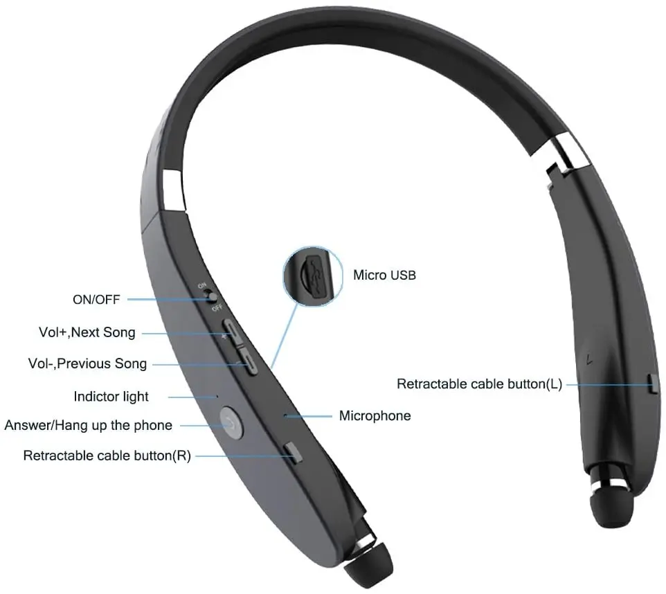 Imagem -04 - Auscultadores sem Fios Bluetooth Auriculares Retráteis Cancelamento de Ruído Auscultadores Estéreo para Treino Corrida Condução Neckband