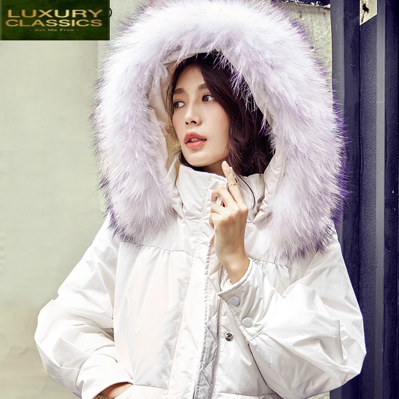 

Parka Winter Women Down 90% White Duck Down Jacket Women Korean Fashion Thick Warm Fur Hooded Down Coat Female LWL1235