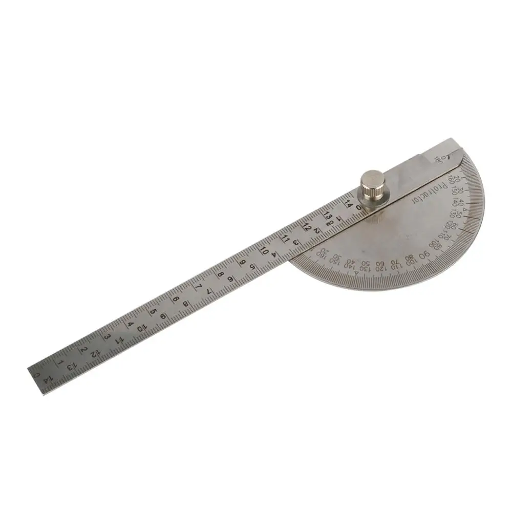 Adjustable 0~180° Stainless steel Protractor 14.5cm Multifunction Roundhead Angle Ruler Mathematics Measuring Drawing Tool 1 Pc