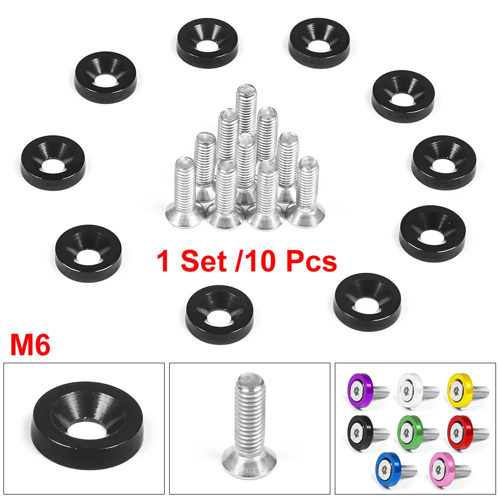 

10 шт. M6 JDM автомобильные модифицированные шестигранные крепления, шайба крыла, бампер, вогнутые винты для двигателя, Стайлинг автомобиля TT 100232