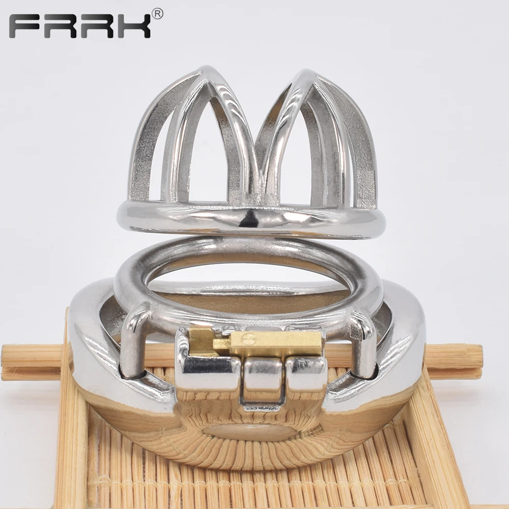 FRRK Chastity Cage Kit Metal Male Bondage Belt Devices Steel Penis Rings Cock Lock Holy BDSM Fetish Adult Sex Toys for Men