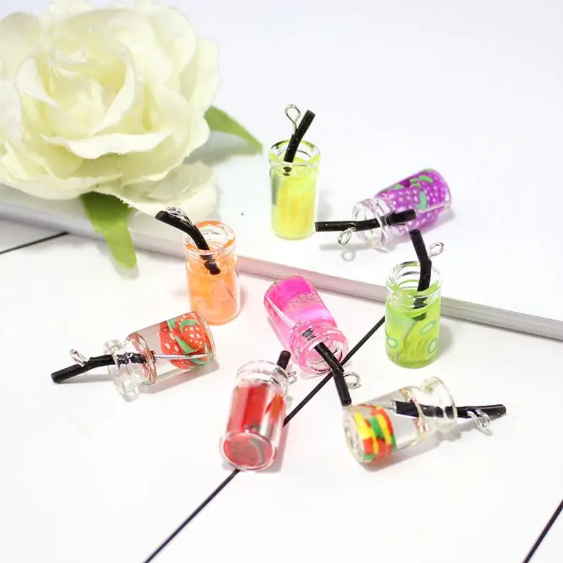 40pcs 28x10MM Glass Jar Fruit Charm Juice Charm Poly Clay Fruit Slices in colored Resin Juice Charms