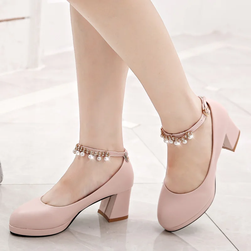 White Women Wedding Shoes Crystal Preal Ankle Strap Bridal Shoes Woman Dress Shoes Sexy Pumps Sweet Party Shoes