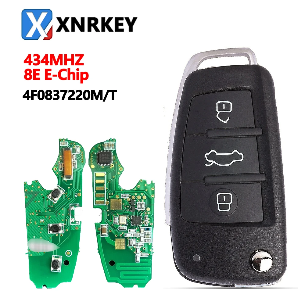 

XNRKEY 3 Button Upgraded Flip Folding Remote Car Key 8E E-Chip 433Mhz P/N: 4F0837220M/T for Audi A6L Q7 Car Key