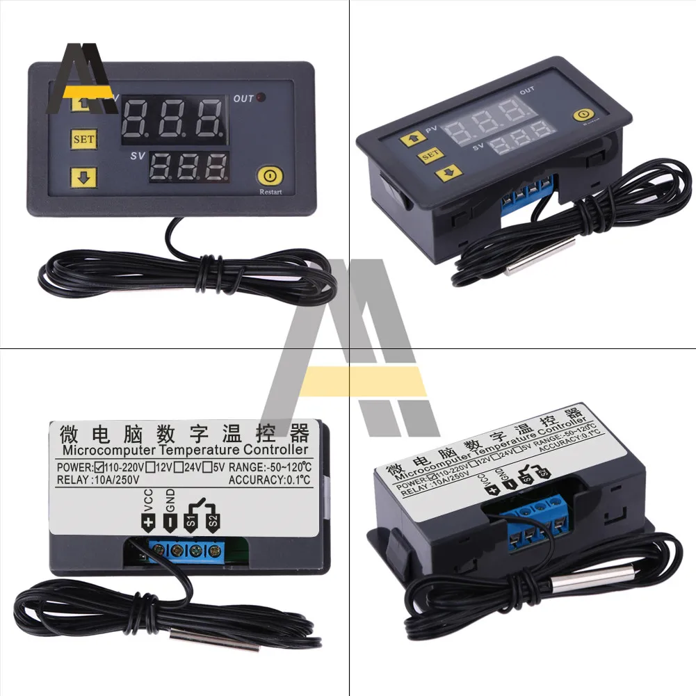 W3230 12V 24V AC110-220V Probe Line 20A Digital Kontrol Suhu LED Display Termostat dengan Instrumen Kontrol Panas/Pendingin
