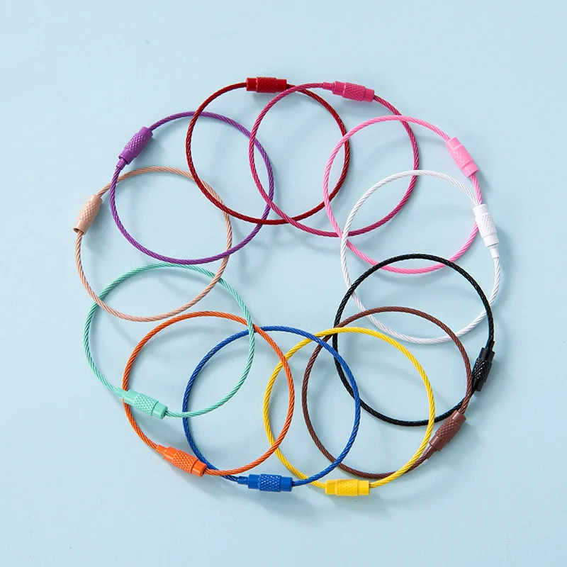 10pcs Stainless Steel Screw-Lock Cable Keychains 155mm