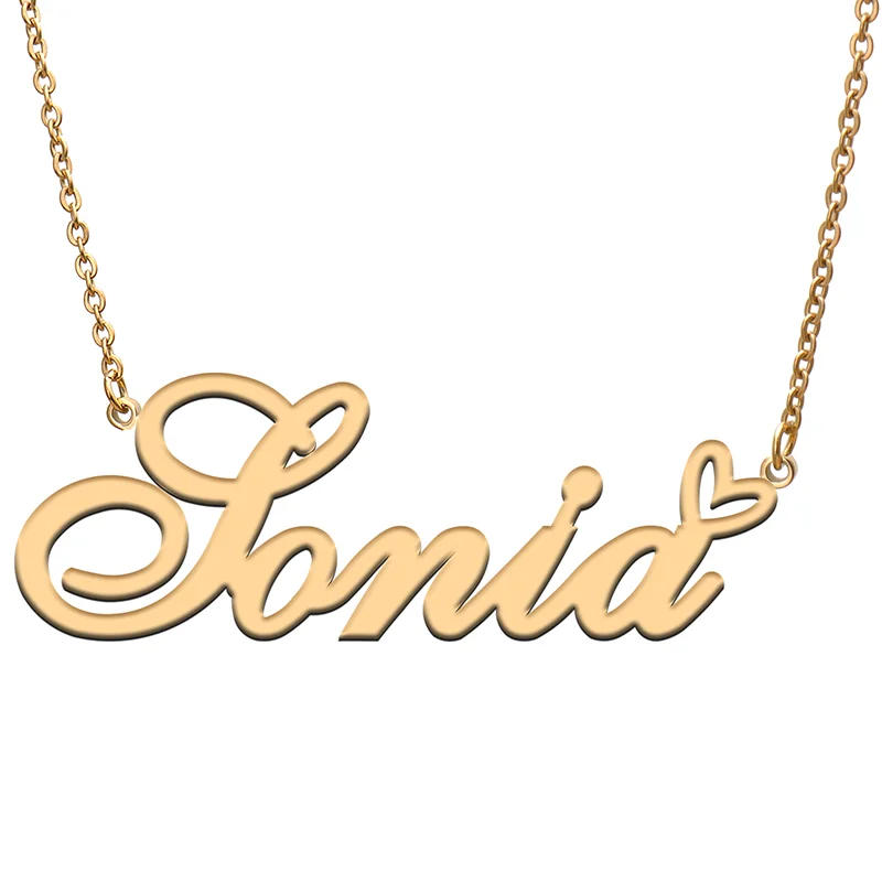 

Sonia Name Tag Necklace Personalized Pendant Jewelry Gifts for Mom Daughter Girl Friend Birthday Christmas Party Present