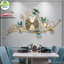 TieHo-Digital Large Wall Clock for Living Room, Luxury Metal Art Hanging, TV Back Wall Decor, Butterfly Vintage Timer