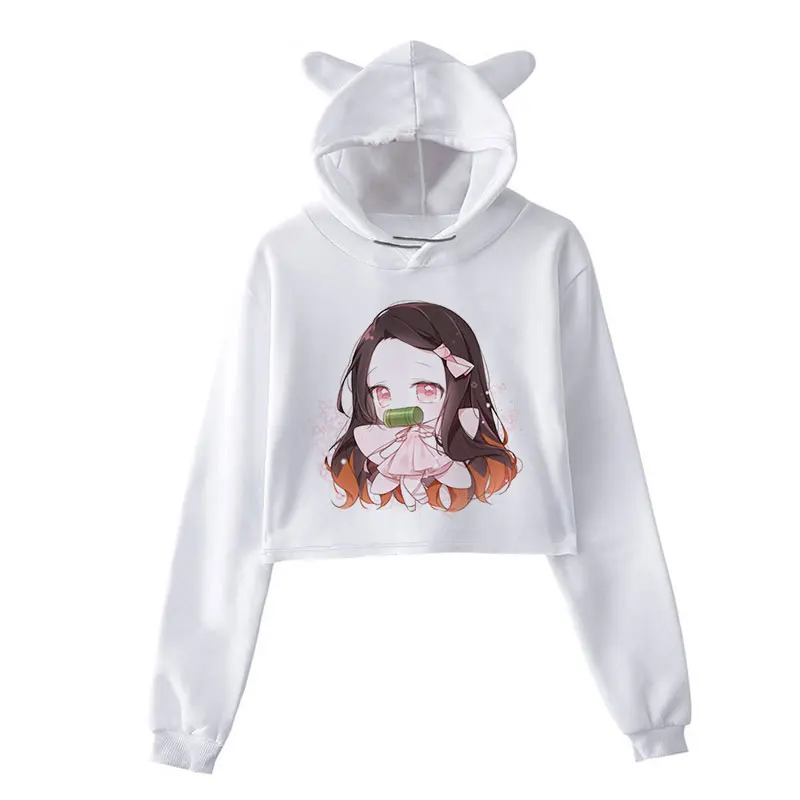 

Demon Slayer hoodie Women Japanese Anime 2020 winter cropped Tops sweatshirt Plus Size Kawaii Kimetsu No Yaiba hoodies Female