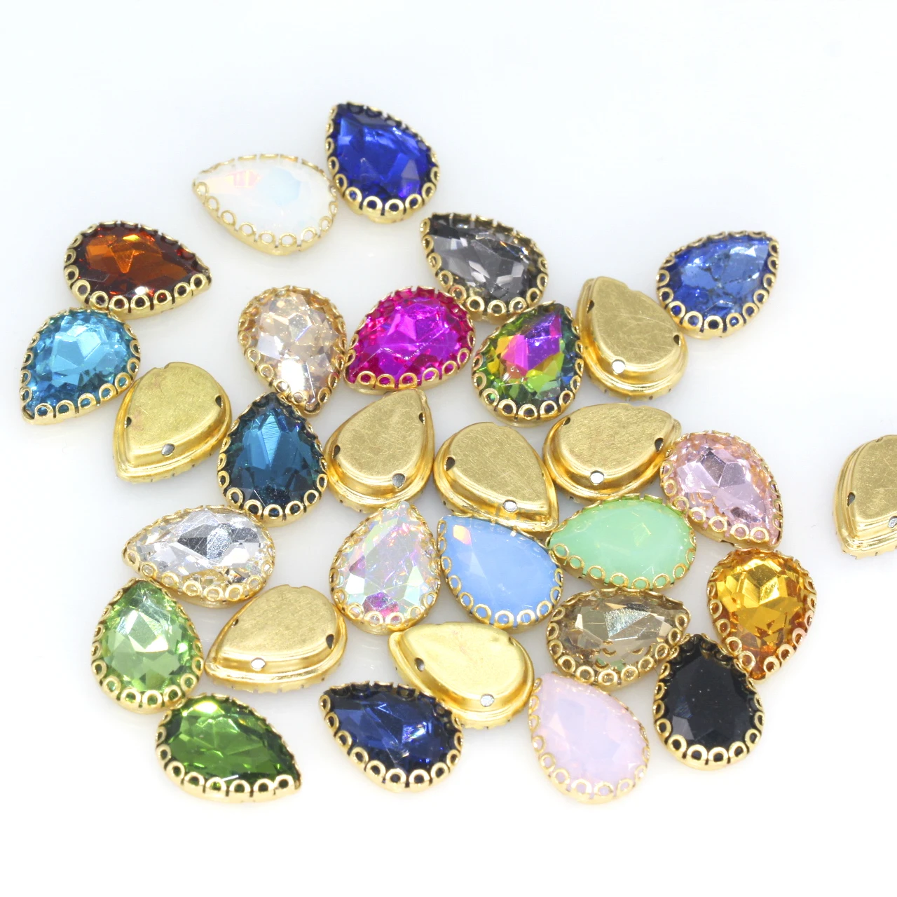 All Colors 6-25mm Sew On Water Drop Golden Flower Claw Setting Rhinestone Crystal Diamante Jewelry/Wedding Dress Clothing Trims