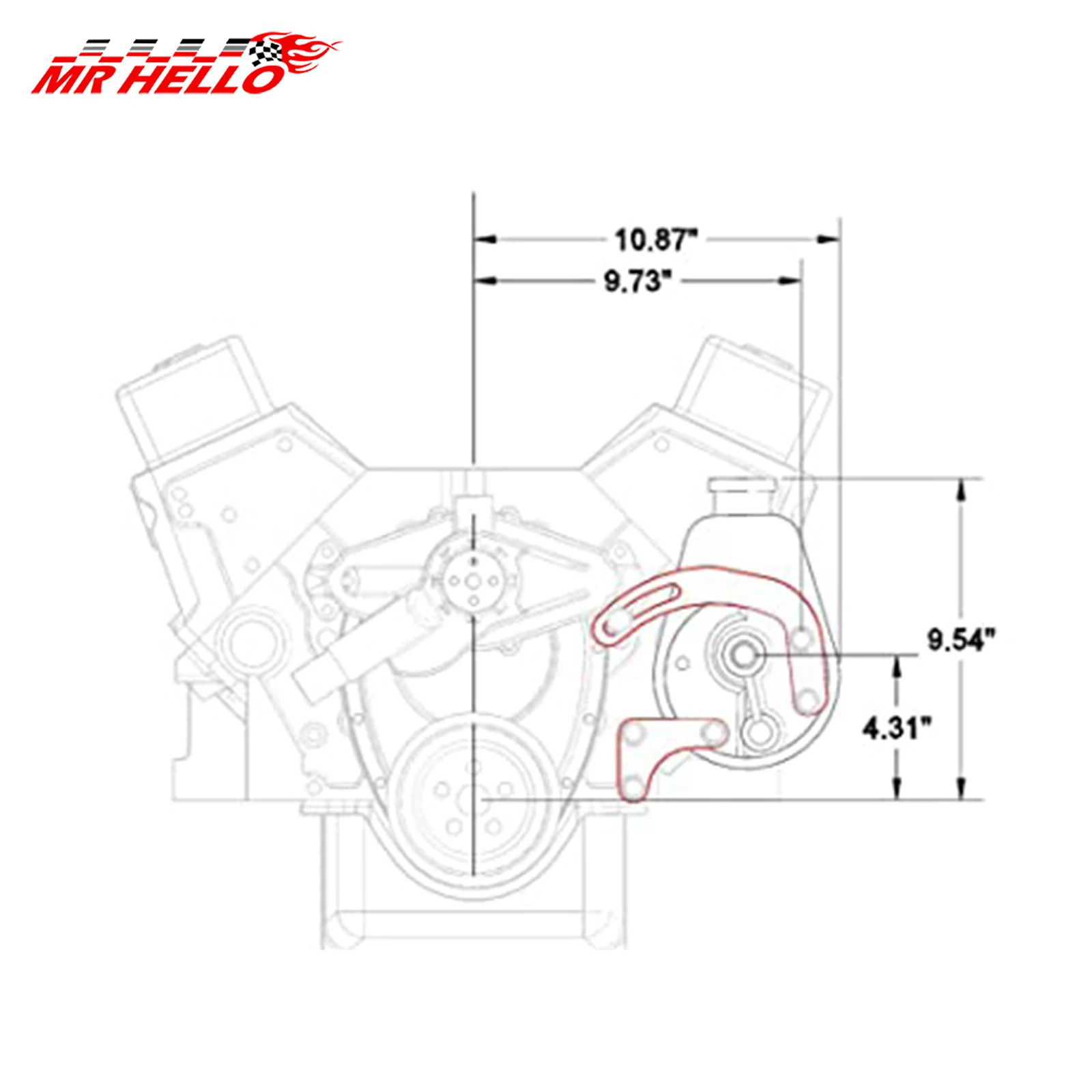 Billet SBC Power Steering Pump Bracket Billet Aluminum V-Belt Slotted Adjustable LWP 350 Small Block For Chevy Long Water Pump 5