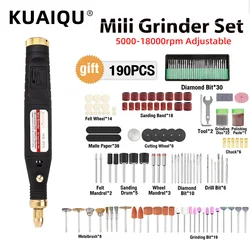 KUAIQU Mini Electric Drill Grinder Set 5000~18000rpm Variable Speed Rotary Tool Drilling Engraving Grinding Polishing 190 tips