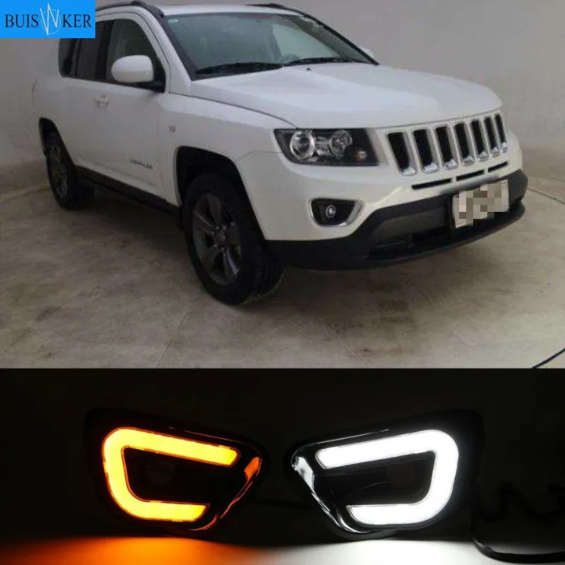 

1pair For Jeep Compass 2011- 2016 LED DRL Daytime Running Light Daylight yellow turn Signal lamp car-Styling lights