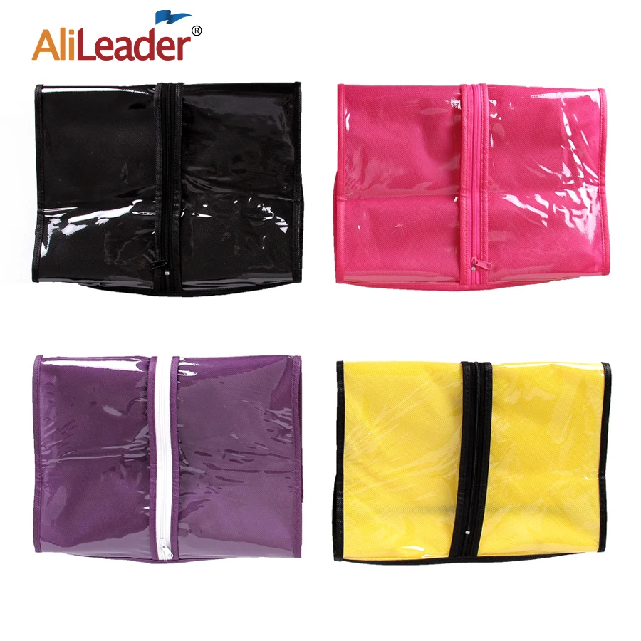 Alileader Murah 4 Warna Portable Wig Tas Dengan Gantungan Baju Wig Tas Penyimpanan Pack Pemegang Untuk Perawan Rambut Pakan Klip Di ekstensi rambut