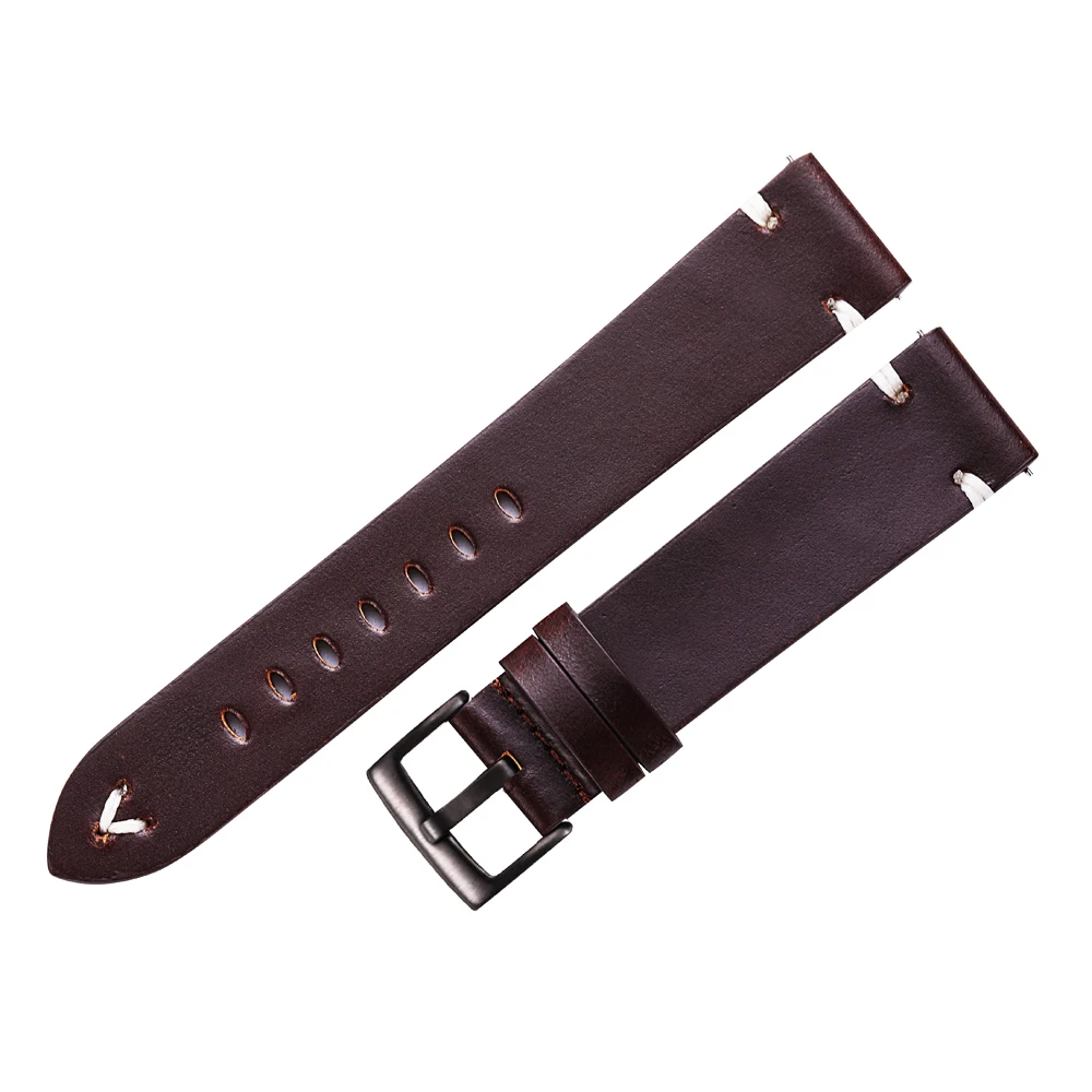 Leather Watchband 18mm 20mm 22mm Oil Wax Genuine Watch Straps Red Brown Handmade s Quick Release Cowhide Bracelet For Gear S3