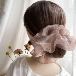 Korean Oversized Premium Shiny Organza Hair Scrunchies Statement Solid Transparent Hair Band Women Fashion Hair Rope Headdress