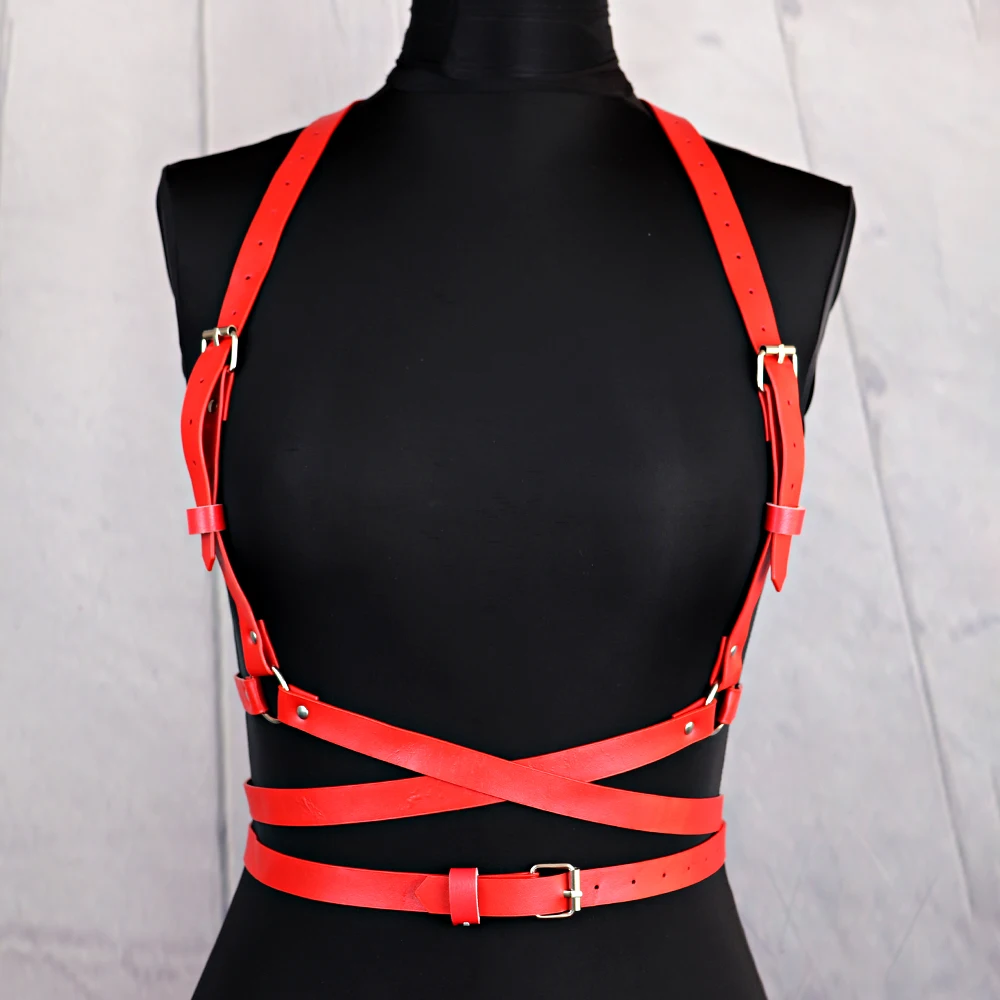 Women Sexy Belt Red Faux Leather Women Body Bondage Cage Sculpting Lingerie Harness Straps Belt Suspenders Goth Garter Belt