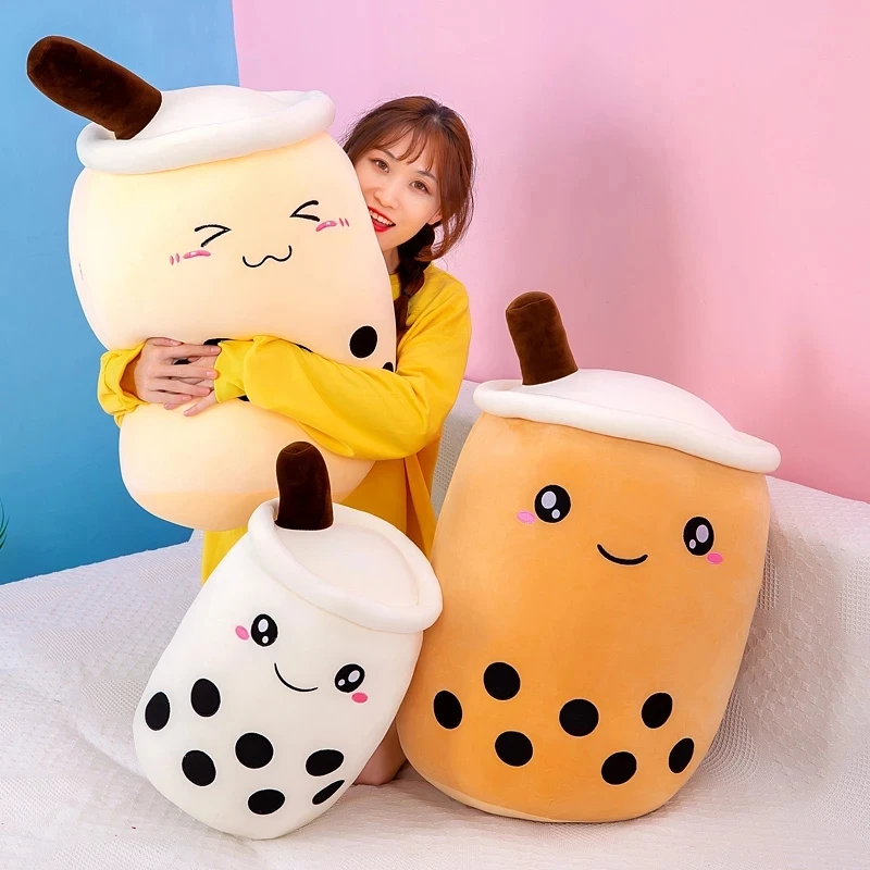 25cm Cartoon Bubble Tea Cup Shaped Pillow Real-life Stuffed Soft Seat Cushion Creative Room Decor Funny Gift for Kids Baby