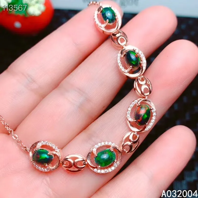KJJEAXCMY Fine Jewelry 925 Sterling Silver inlaid black opal women hand bracelet beautiful support detection