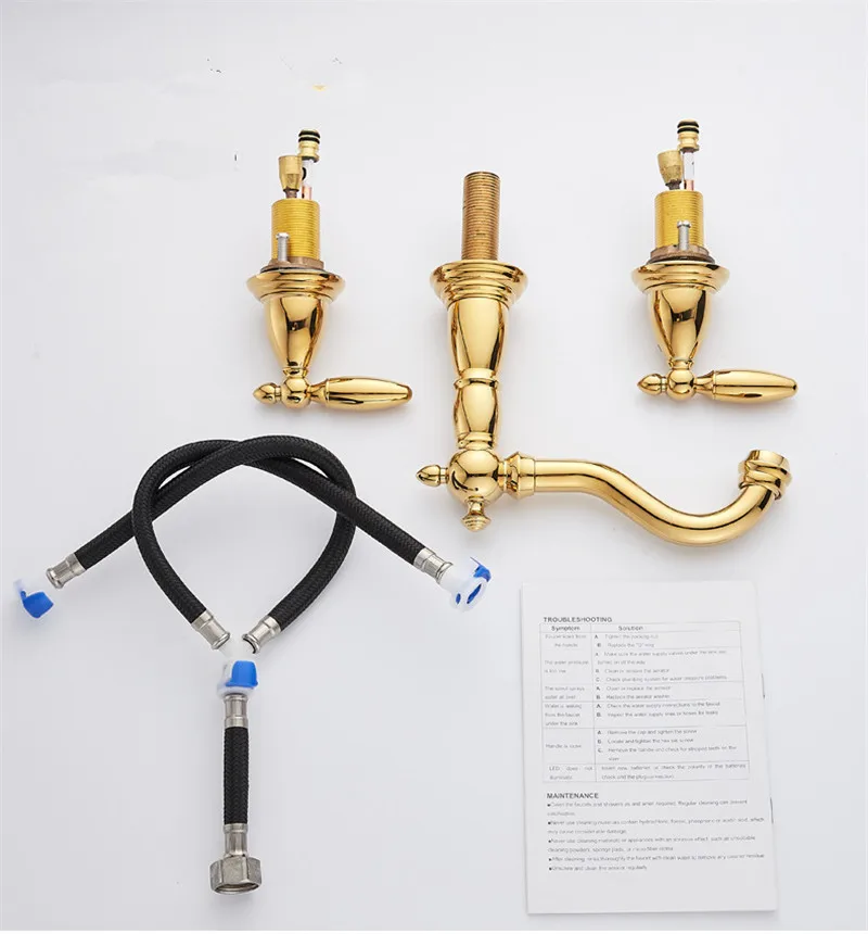 Tuqiu Antique Bathroom Faucet Brass Black Widespread Basin Faucet Rose Gold Sink Faucets 3 Hole Hot And Cold Water Faucet Tap