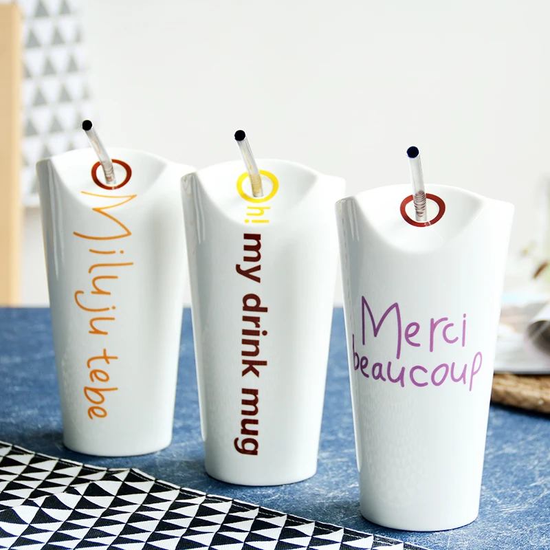 Tie Design Words straw mug Ceramics Mugs with Straw coffee mug Milk Tea office Cups Drinkware the Best birthday Gift for friends