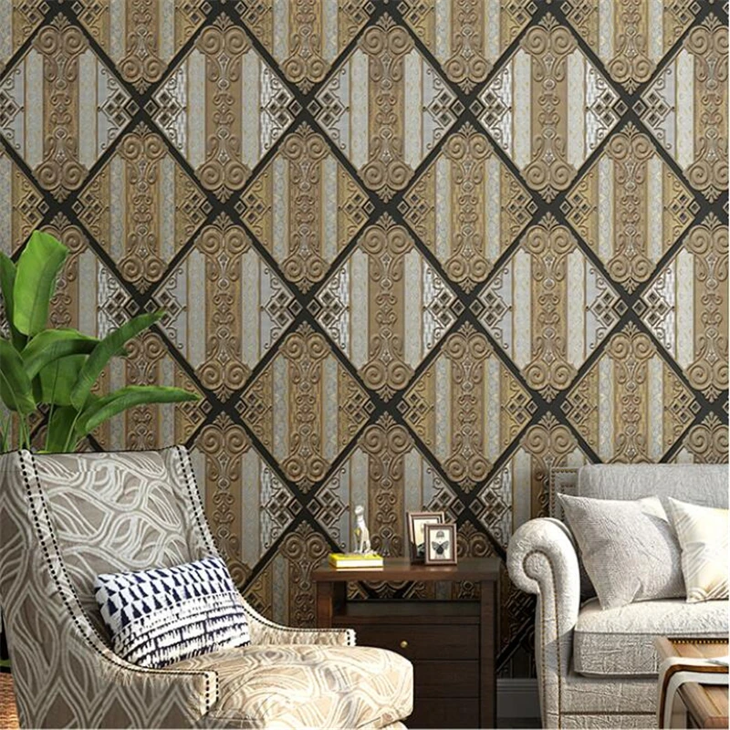 Retro 3D European Style Luxury Top Grade Plaid Wallpaper-Style Living Room Bedroom Wall Wallpaper Household High-End Glorious