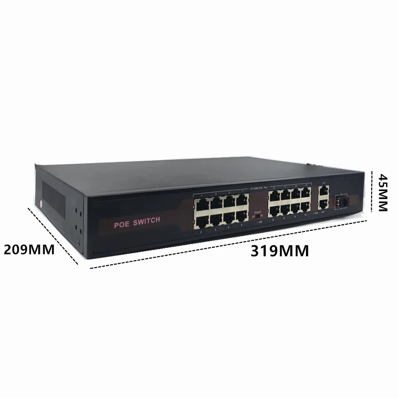 48V Ethernet POE switch mit 16 (100 M) + 2 (100 0 M) + 1SFP Port IEEE 802,3 af/at Geeignet für IP kamera/Wireless APcamera system