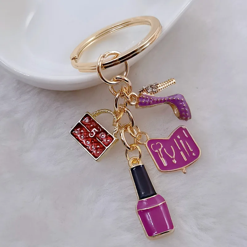 Fashion manicure keychain nail polish high heels keychain lips casual cute ethnic girl sexy ladies jewelry mom gift