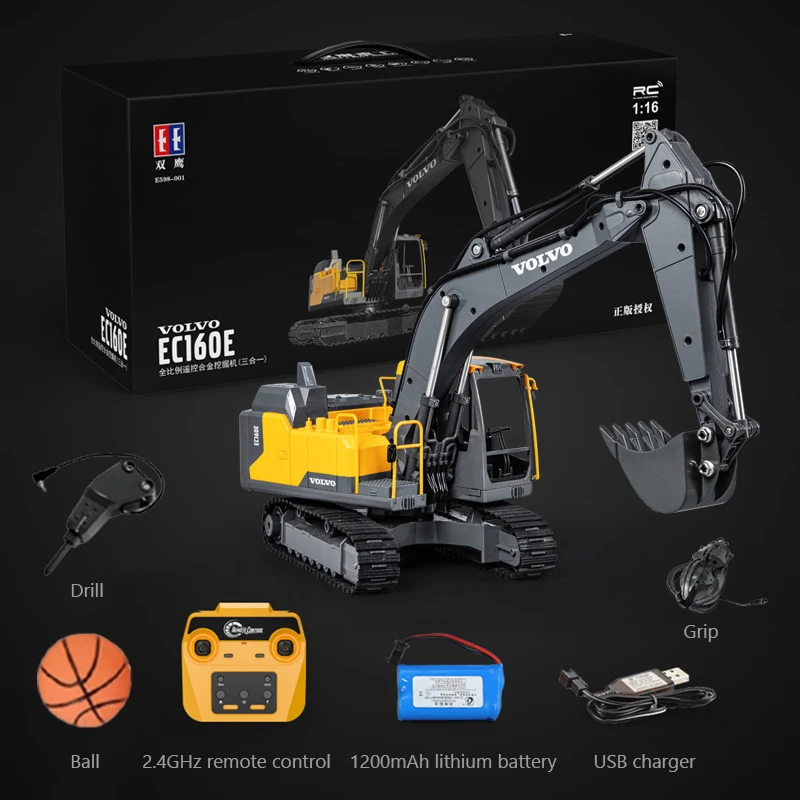 DOUBLE E 1598/590 1:16 3 In 1 Authorized Simulation EC160E 2.4G Remote Control Alloy Excavator Truck RC Dump Remotely with App