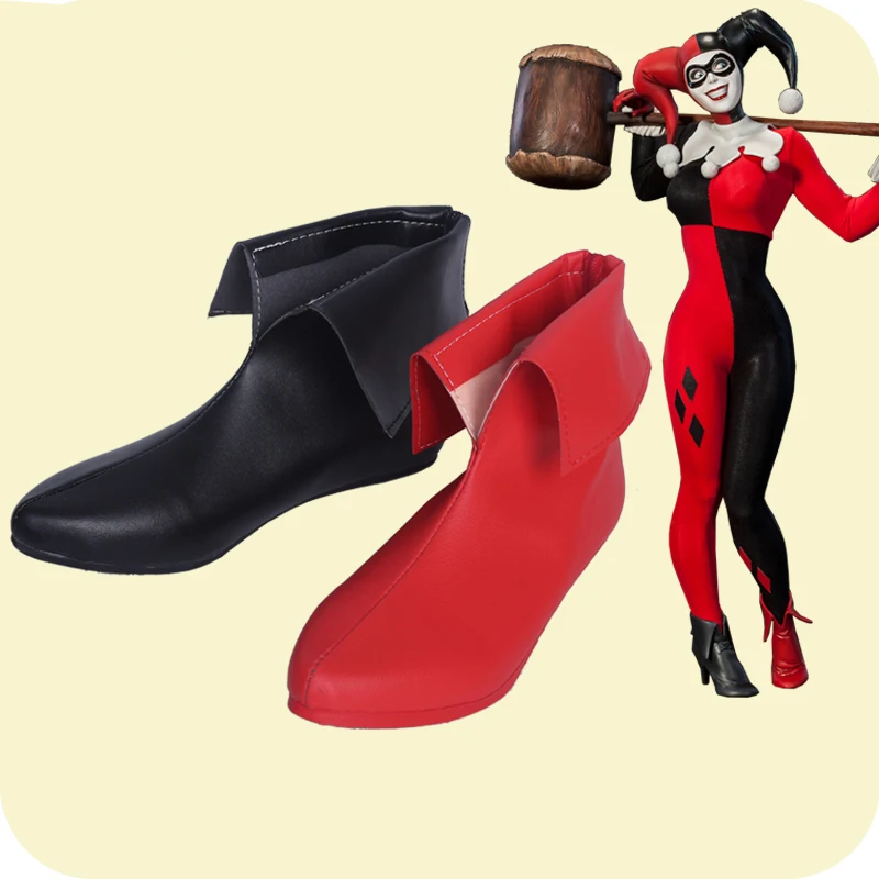 Botas de couro da arkham cavaleiro cosplay quinn, sapatos da má menina, botas de couro para adultos e mulheres, acessórios personalizados, frete grátis