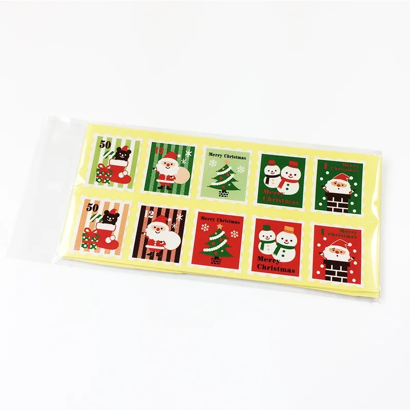 100 stks/partij Gekleurde Kerst Stempel ontwerp Kraft Seal Sticker Kraftpapier Materiaal stok DIY Multifunctionele cadeau sticker