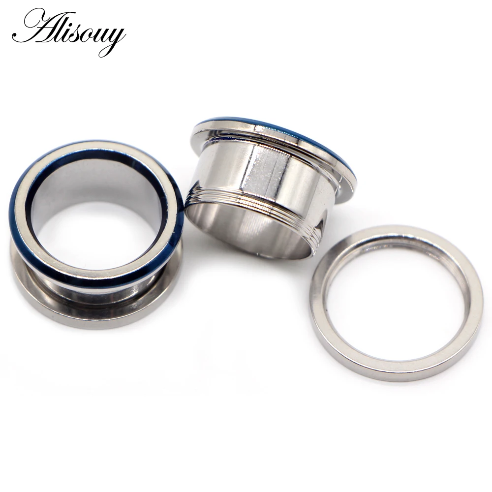 Alisouy 1pc Punk Stainless Steel Ear Plugs and Tunnels Ear Piercings Earlets Screwed Earring Expander Ear Gauges Body Jewelry