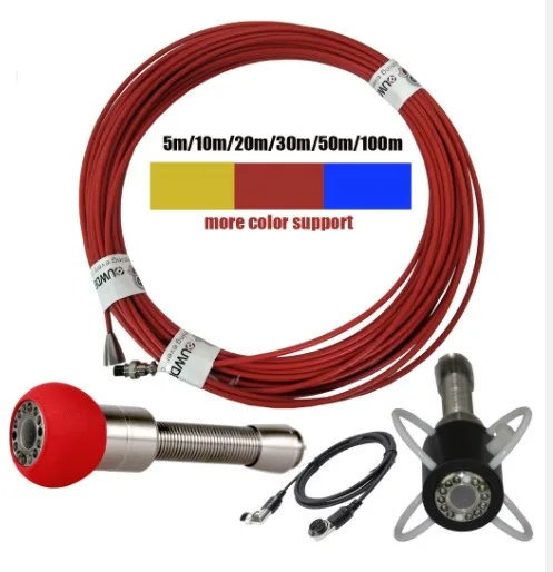 Cámara de vídeo de inspección de tuberías, 20m, 30m, 100M, cable de 5mm, Cables de sistema de endoscopio Industrial de tuberías de drenaje