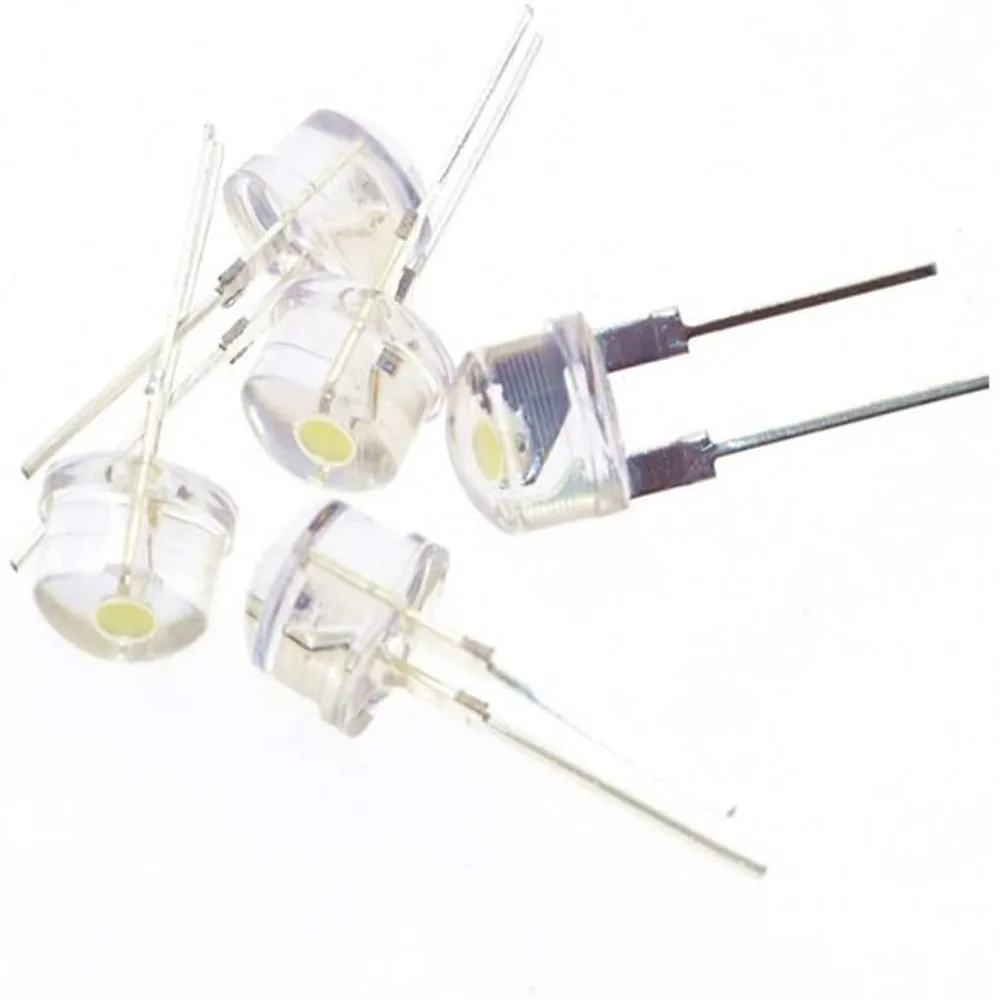 500PCS NEUE F8 8mm 0,25 W 3,0-3,2 V strohhut LED Weiß Super helle LED lampe weitwinkel Transparent LED Lampe Strohhut LED