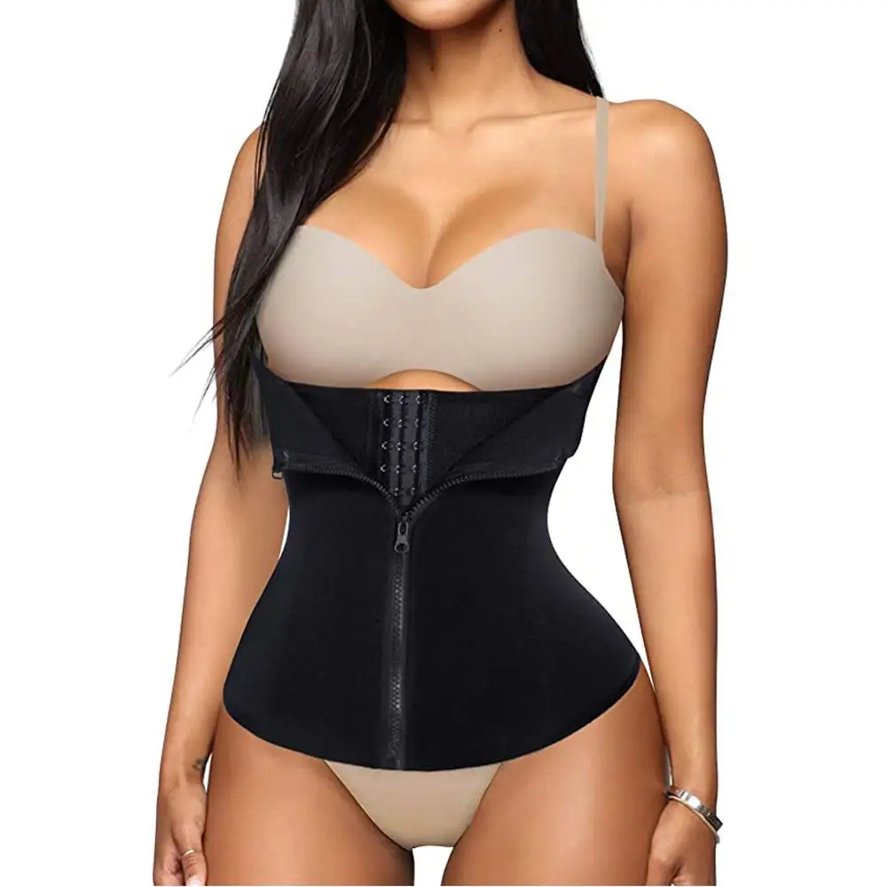 

Women Waist Trainer Body Shapers Corset Zipper Hooks Slimming Tummy Hourglass Belt Black Plus Size Latex Bustier Tops Shapewear