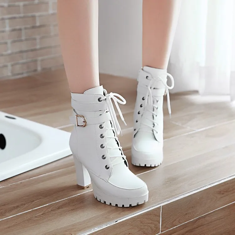 New Women High heels white Boots 10cm Thick High Heel Round head Zipper Mother Shoes Mom Boots Pumps Boots Female classic Shoes