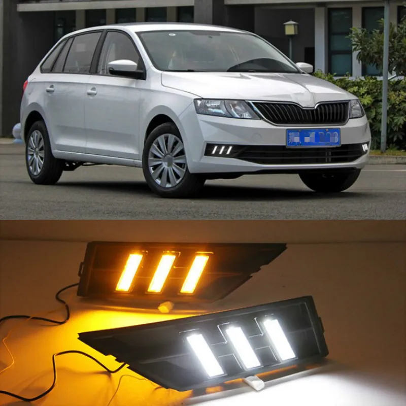 1 Set DRL With Yellow Turning Signal Car DRL LED Daytime Running Light Fog Light For Skoda Rapid 2018