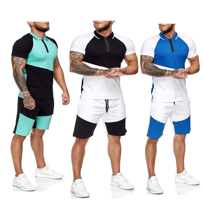 

2020 Mens Short Sets Summer Sets Irregular Patchwork Track Suit Polo Sweat Suit Tracksuit Men Summer Casual Clothes Cool Sets