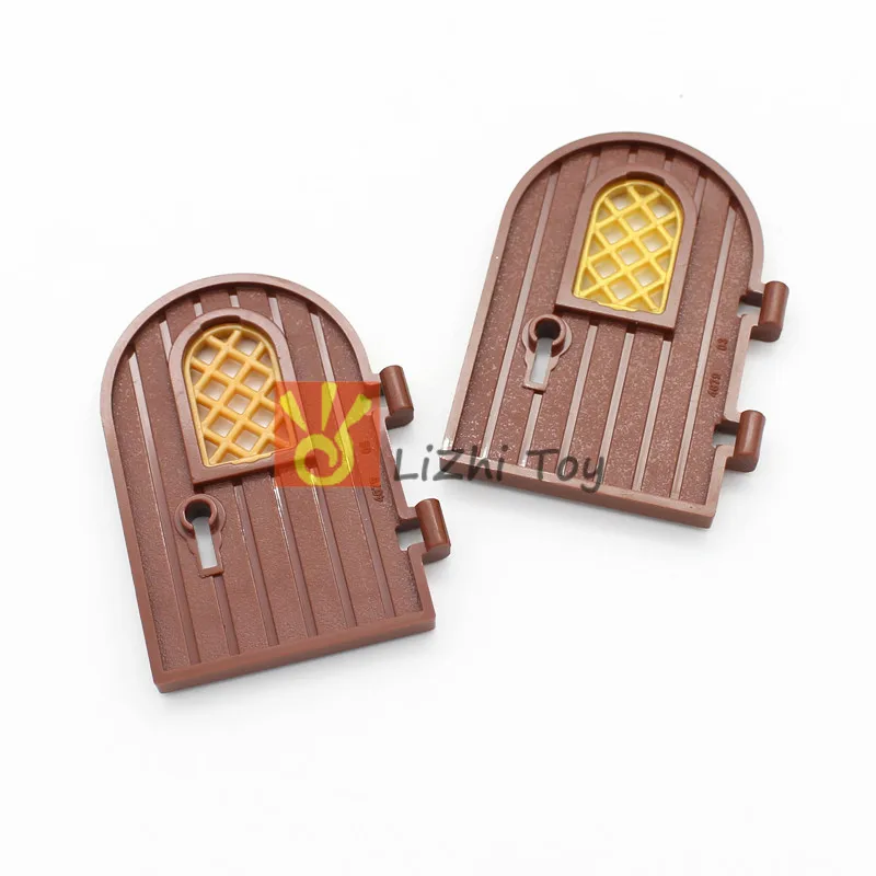 MOC 64390 Door 1x4x6 Round Top with Pane Window and Keyhole Enlighten Building Blocks Bricks Toys Compatible Construction