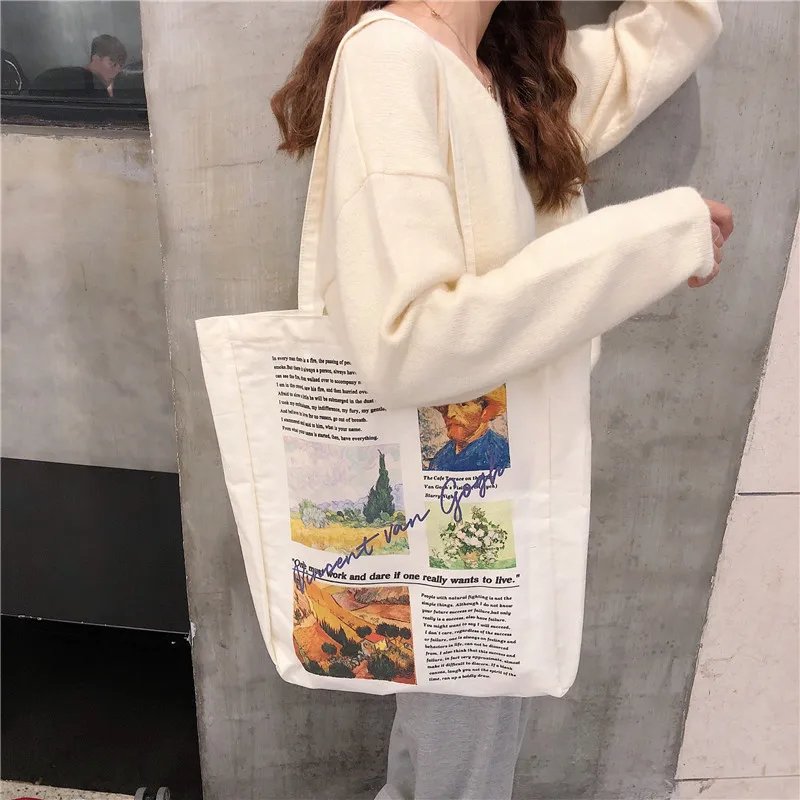 2024 Van Gogh Monet Women\'s Tote Bags Bolsas Harajuku Oil Painting Shoulder Shopping Bag Reusable Eco Female Canvas Bag Handbag