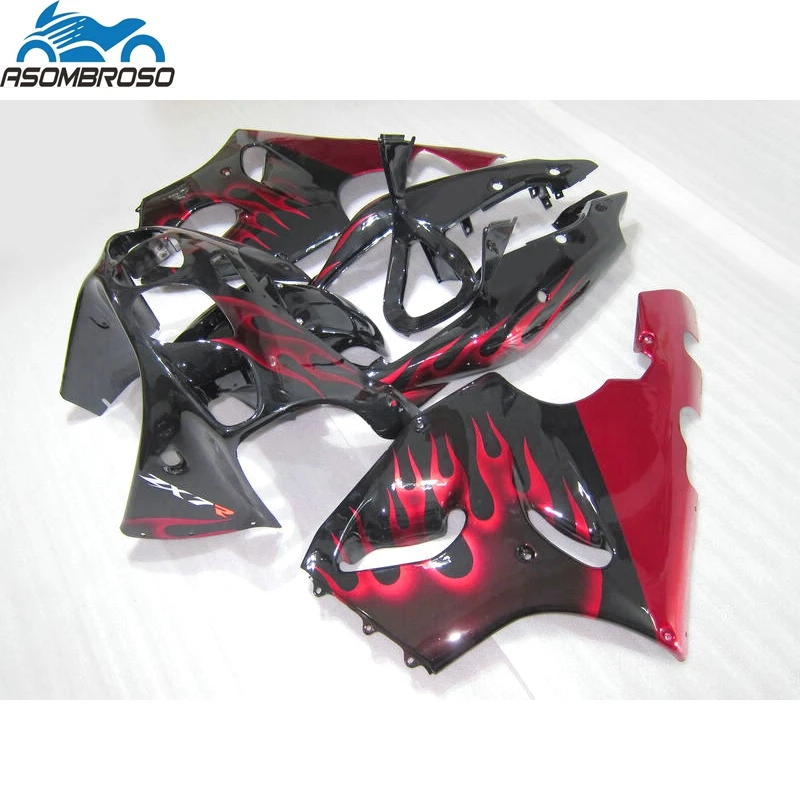 

Red Flames Black Plastic Bodyworks for Kawasaki Ninja ZX7R fairing kit 1996-2003 fairing set zx7r 96 97 98 99 00 01 02 03 HX08